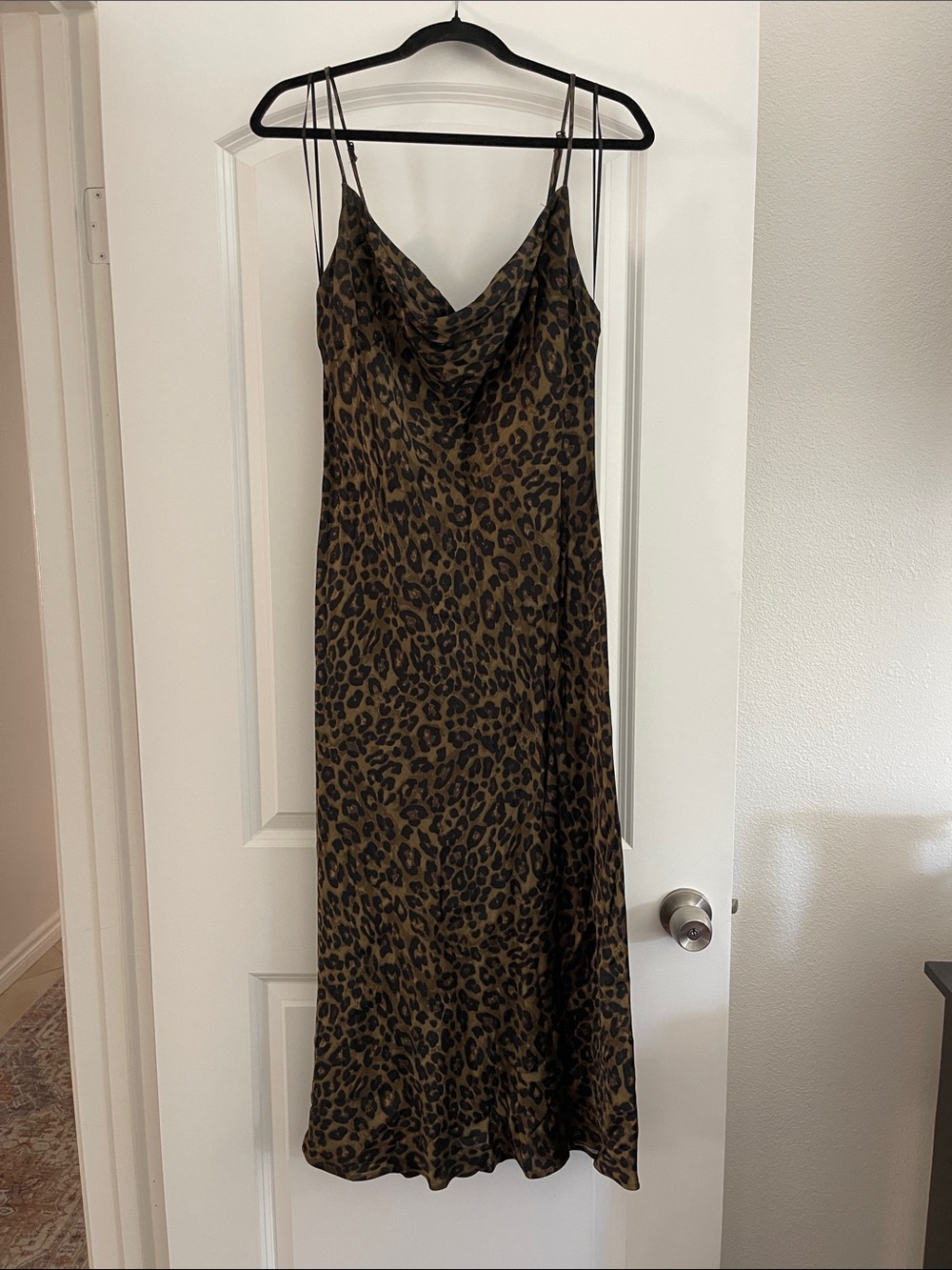 Zara Olive Brown and Black Leopard Slip Midi Dress